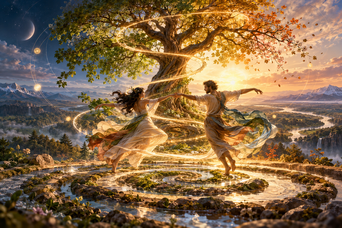 Cosmic Dance Beneath the Spiral Tree